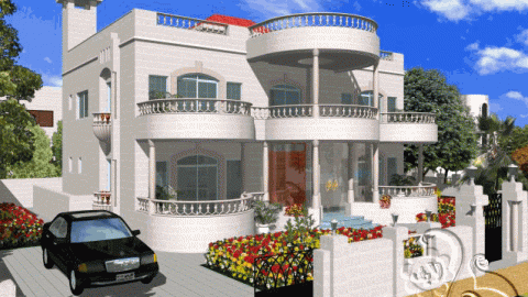 تصميم جميل لفيلا تتميز بشرفات كبيرة دائري