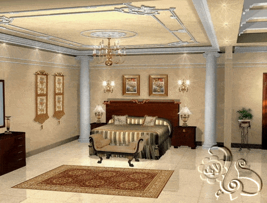 تصميم لغرفة النوم مع ديكوراتها