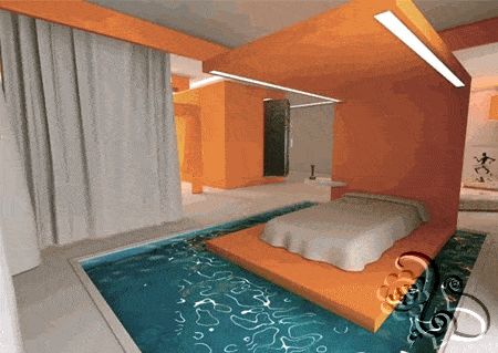 غرفة النوم في حوض السباحة