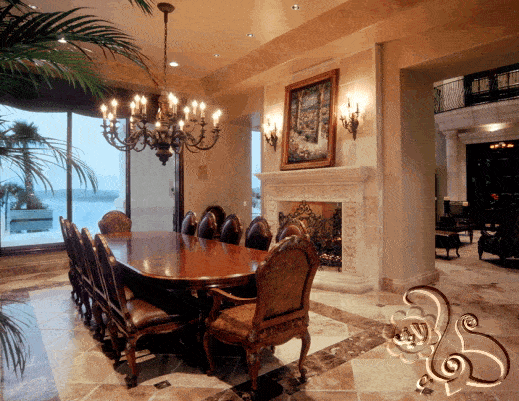 ارضية رخامية مع اطار لغرفة الطعام