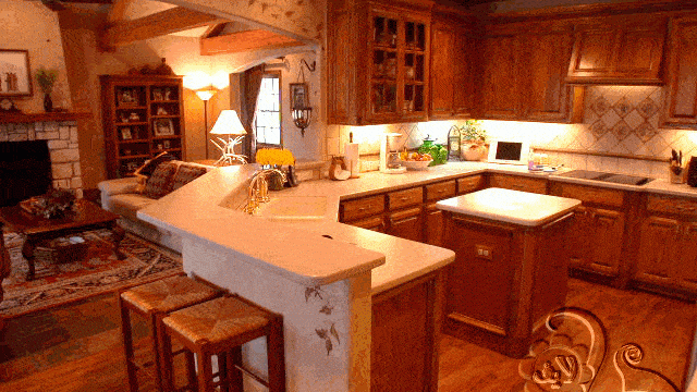 ارضية الباركيه و امتدادها من المطبخ للصالة