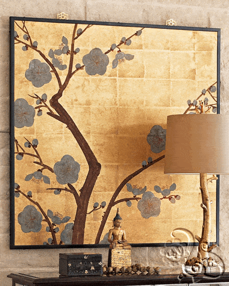 لوحة جدارية متناسقة مع الجدار الحجري واللواحق الخشبية  المختلفة