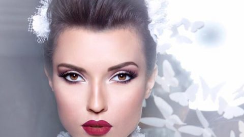 مكياج عيون وردي مع أبيض وأحمر شفاه أحمر من بسام فتوح لعروس عيد الأضحى 2015