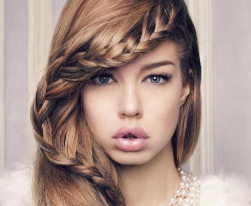 تسريحة شعر إنسيابية مع جديلة أمامية 2015