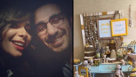 بالصور: احتفال أحمد حلمي ومنى زكي بمولودهما الثالث