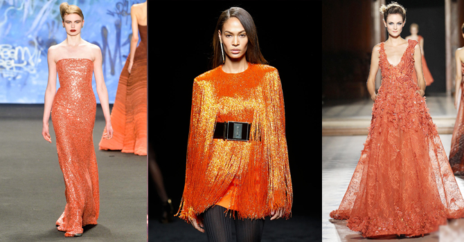 فساتين سهرة شتاء 2015 بنكهة البرتقال لجميع درجات البشرة