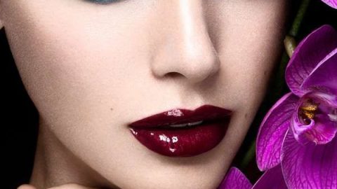 ظلال جفون لبني ميتاليك مع أحمر شفاه أحمر داكن 2015