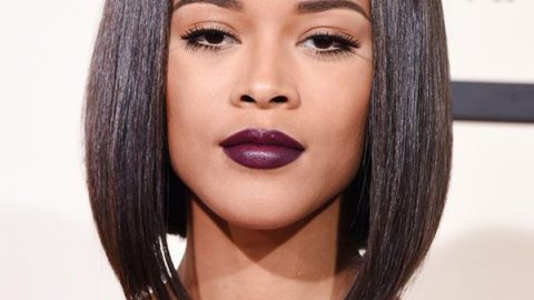 Serayah McNeill بتسريحة البوب الغير متناظر وأحمر شفاه أرجواني عميق في حفل الغرامي 2016