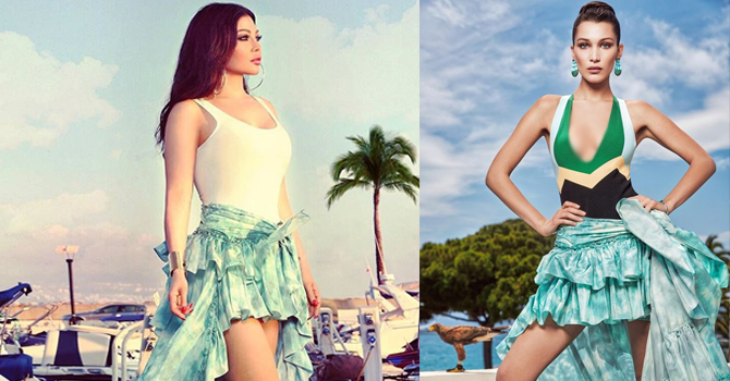 كيف نافست هيفاء وهبي بيلا حديد بتنورة روبرتو كفالي؟