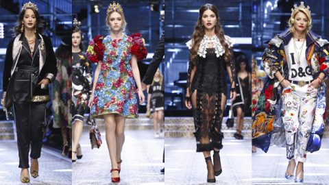 ميلانو شتاء 2018: امرأة دولتشي أند غابانا عصرية أنيقة