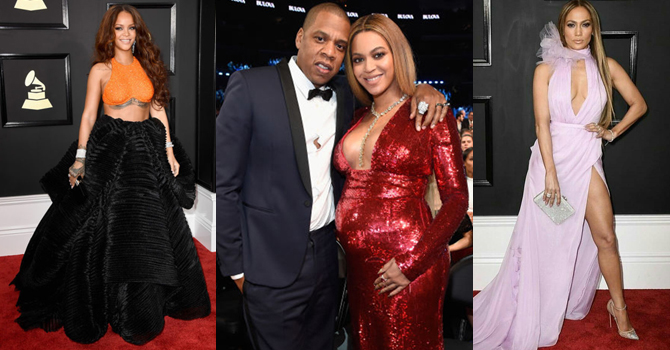 إطلالات النجمات المثيرة للجدل على السجادة الحمراء في حفل الغرامي 2017