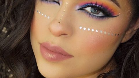 مكياج ملون مع تاتو وجه ميتاليك 2016