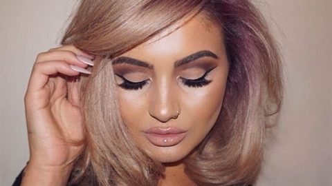 تسريحة البوب الطويل مع رسمة اي لاينر مجنحة وشفاه نيود 2016