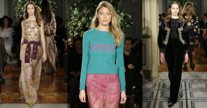 امرأة ألبيرتا فيريتي ما قبل خريف 2017 بأزياء السبعينات ولمسة فيكتورية