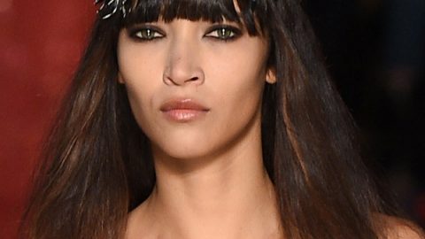 تسريحة شعر إنسيابية بغرة أمامية مزينة بتاج معدني براق من زهير مراد كوتور ربيع 2016