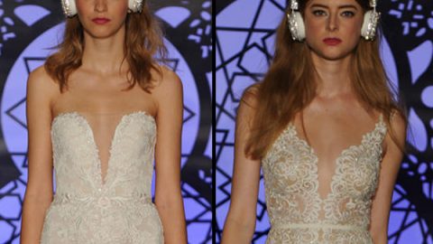 تسريحة شعر إنسيابية مع تاج السماعات البراق لعروس خريف 2016 من reem acra