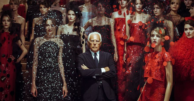 جورج أرماني يحتفل بعيد ميلاده خلال مجموعة خريف وشتاء 2014 2015 أزياء راقية