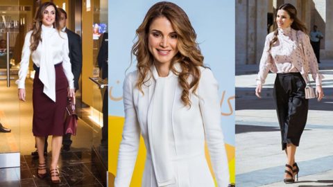 الملكة رانيا تستعين بالأزياء معقودة العنق بأغلب إطلالاتها