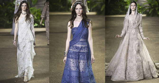 امرأة إيلي صعب بالساري الهندي في كوتور ربيع 2016