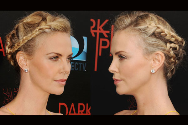CHARLIZE THERON بتسريحة الجدايل الملتوية مع الغرة الأمامية