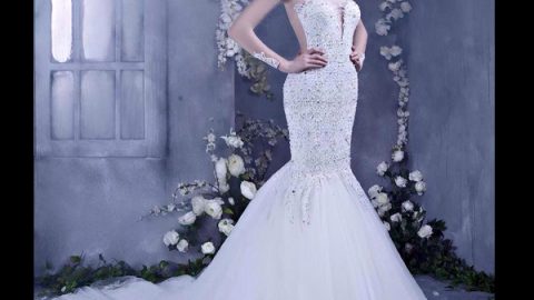 فستان زفاف تل بقصة عروس البحر من دار سارا خريف وشتاء 2016