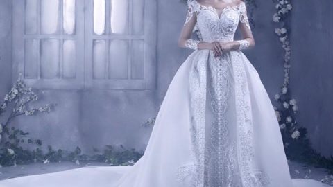 فستان زفاف بموضة الـ Over skirt من دار سارا خريف وشتاء 2016