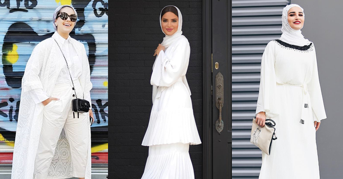 الأبيض شعار الفاشينيستا المحجبات أولي أيام رمضان