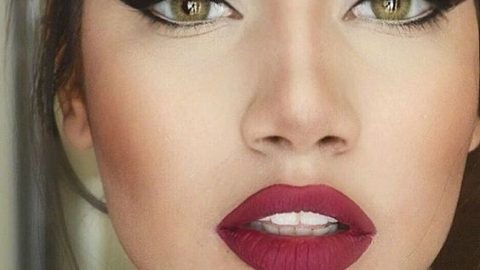 مكياج عيون القطة مع احمر شفاه احمر داكن 2016