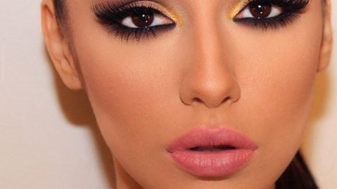 مكياج ترابي ممزوج بظلال ذهبي ميتاليك من سامر خزامي