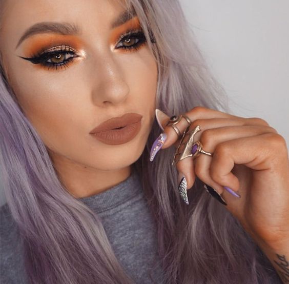 ظلال جفون برتقالي مع احمر شفاه نيود 2016
