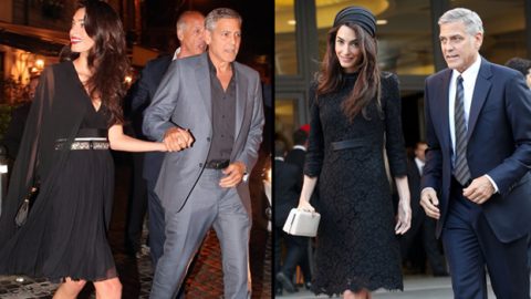 أمل علم الدين تختار الأسود بأحدث إطلالاتها في إيطاليا