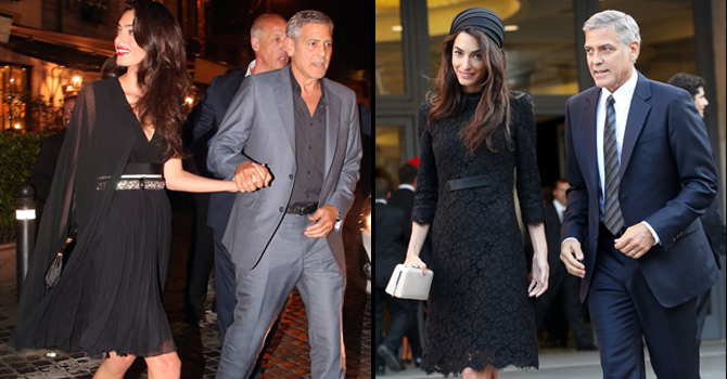 أمل علم الدين تختار الأسود بأحدث إطلالاتها في إيطاليا