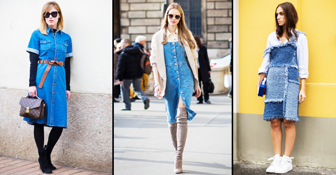 طرق جديدة لتنسيق الفستان الجينز في الشتاء