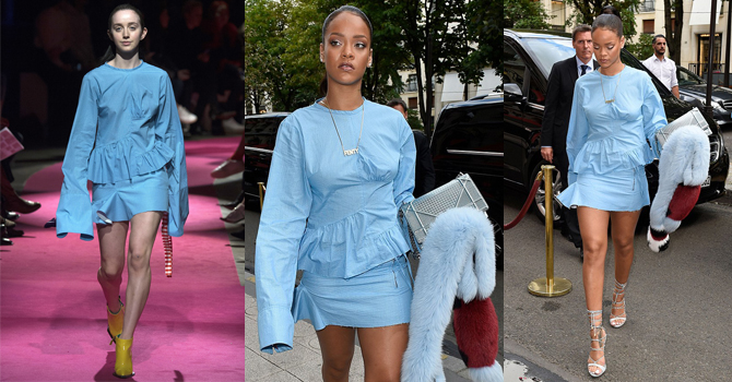 ريهانا تسرق الأضواء بإطلالة كاملة بلونها المفضل في باريس