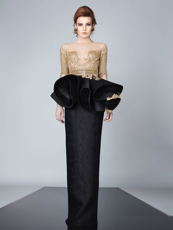 فستان أسود وذهبي مطرز من إدوارد أرصوني شتاء 2016