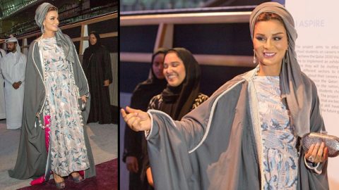 الشيخة موزا بإطلالة روسية خليجية بحفل روتا الخيري