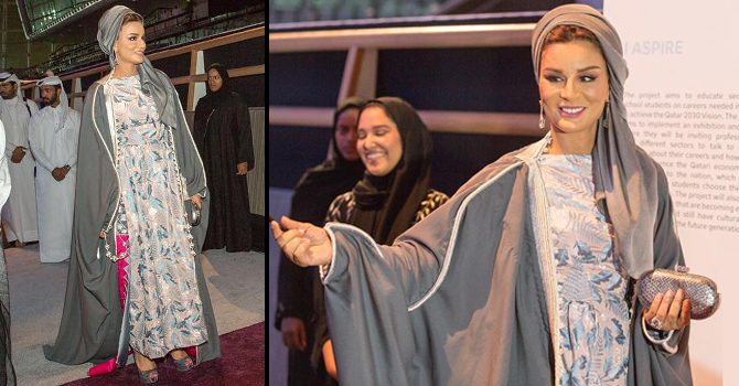 الشيخة موزا بإطلالة روسية خليجية بحفل روتا الخيري