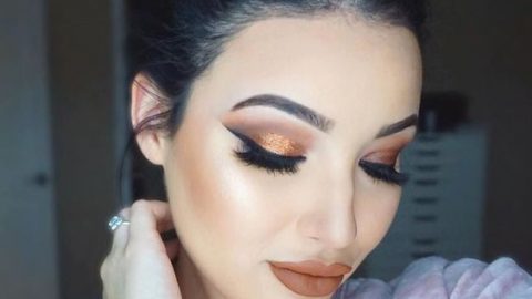 اي لاينر مجنح مع ظلال جفون ميتاليك واحمر شفاه بني 2016
