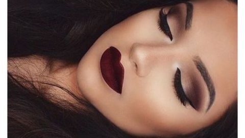 مكياج عيون بني مع احمر شفاه احمر داكن 2016