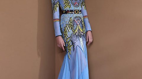 فستان سماوي بتطريزات قبلية من باسيل سودا ربيع 2017