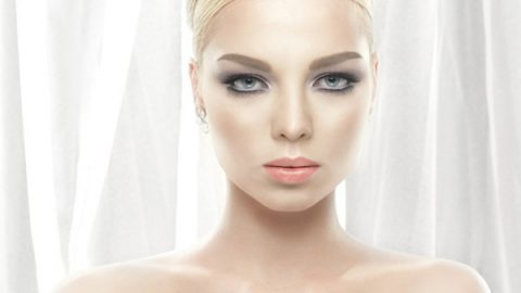مكياج عيون بظلال رمادية مع كحل أبيض وأحمر شفاه سيمون هادئ من فادي قطايا لعروس 2015