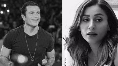 عمرو دياب ودينا الشربيني في حفل زفاف إبنة منى عبد الغني