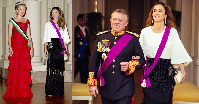 الملكة رانيا تفاجئ الجميع بتنورة بالمان أثناء زيارتها لبلجيكا