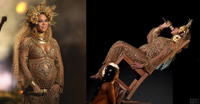 الملكة بيونسيه تتحدي حملها بحركات جريئة على مسرح غرامي 2017